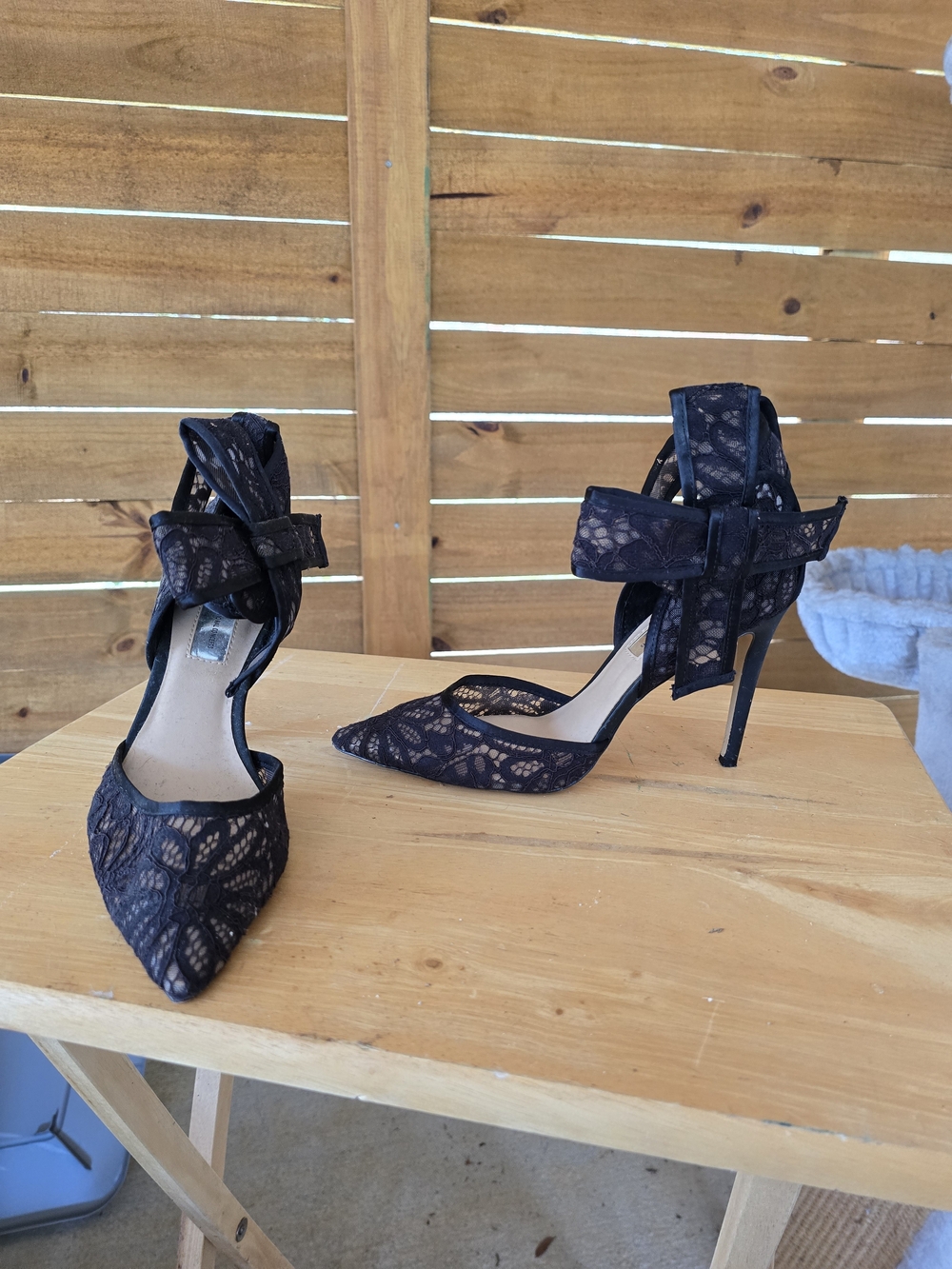 INC International Concepts Black Lace Pointed-Toe Ankle-Bow Stilettos